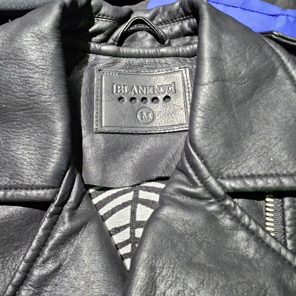 Black Leather Jacket with White Accents - Picture 3 of 4